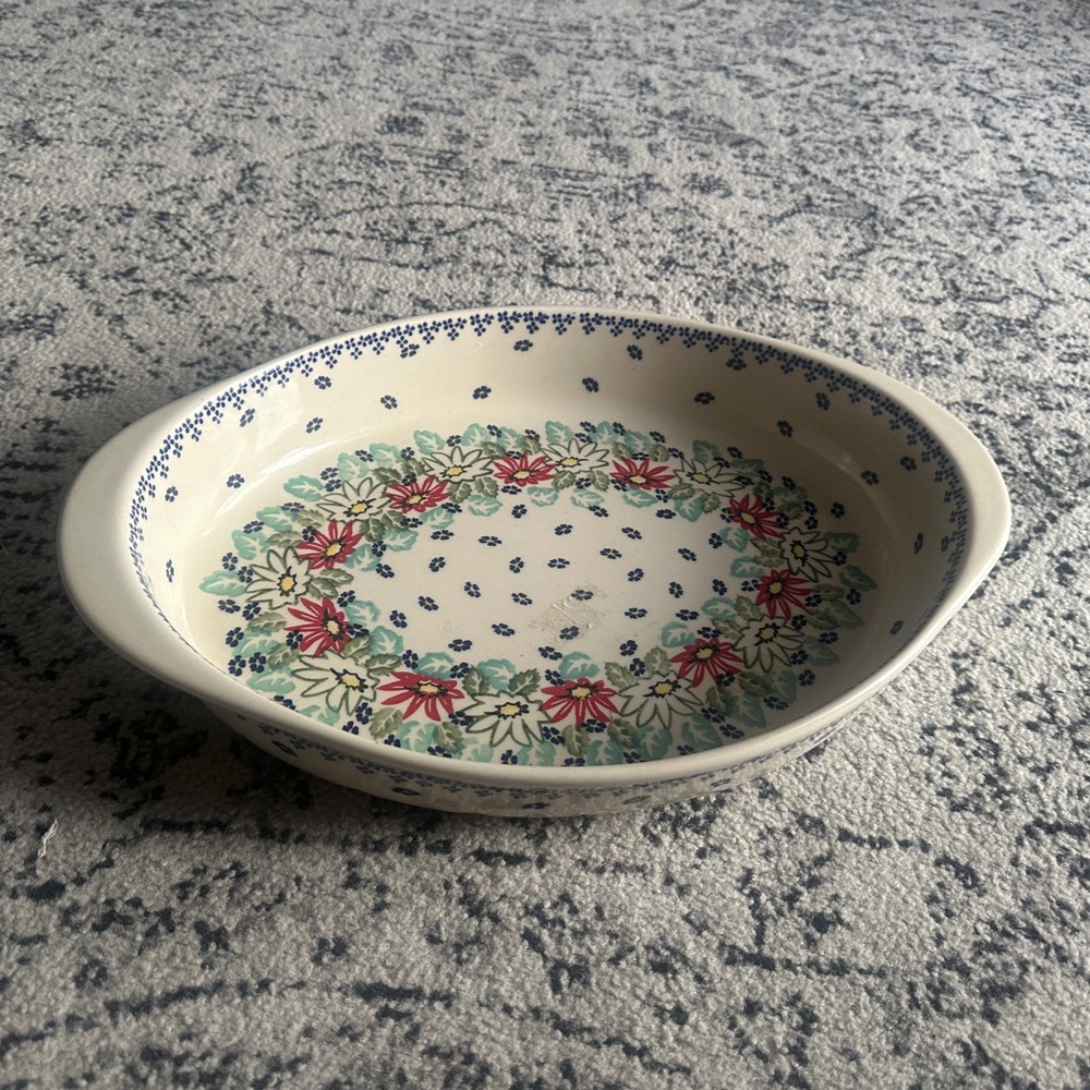 Boleslawiec Stoneware Texas serving plate approx 18” Oval.